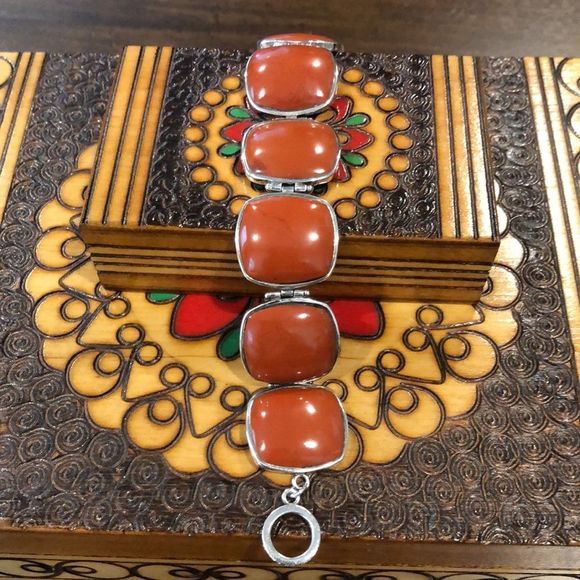 Vintage BARSE Burnt Orange Sterling Silver Toggle Bracelet - Picture 7 of 9